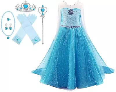 Snow Queen Long Sleeve Princess Elsa Frozen Costume Halloween Party Girls Dress • $13.98