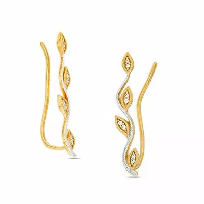 Diamond Accent Leaf Style Vine Crawler Climber Cuff Earrings In Sterling Silver • $152