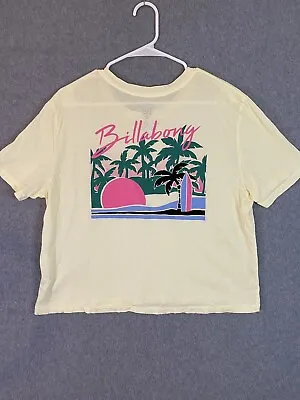 Billabong Shirt Womens Medium Graphic Tee Top Yellow Pink Surf Beach Retro • $11.99