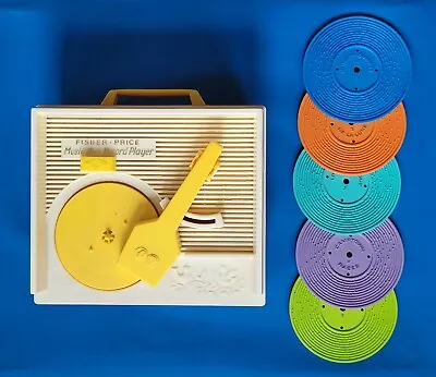 1971 Vintage Fisher Price Music Box Toy Record Player #995 5 Discs Works Video • $23.50