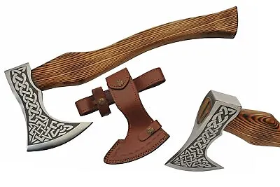 18.75  Hand Forged Celtic Knot Ash Wood Handled Medieval Sailors Axe With Sheath • $65.34