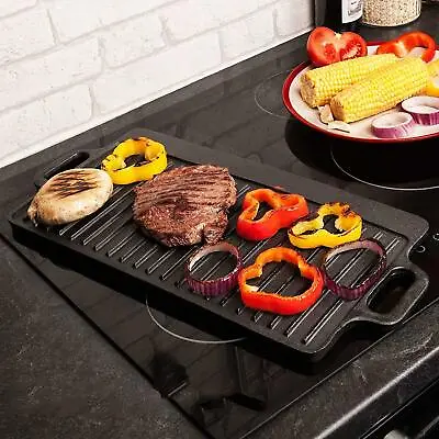 £19.99 • Buy Non Stick Reversible Cast Iron Griddle Plate Grill Fry Pan BBQ Hob 50x23cm