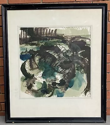 Vintage Abstract Shapes Watercolor Painting Modern Art Wall Hanging MCM Signed • $295