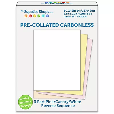 3-Part Reverse Sequence Pink / Canary / White Pre-Collated Carbonless Paper • $354.32