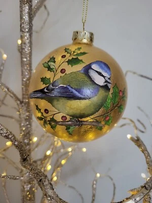 £5.95 • Buy *sale* Gisela Graham Antique Gold Glass Ball With Robin/bluetit Decoration