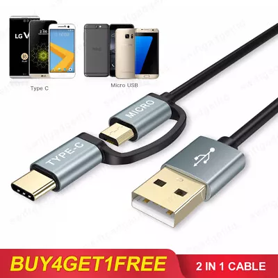 2in1 USB Type C Micro USB Cable 1M 2M Fast Charge USB-C Phone Charger Cable Lead • £4.45