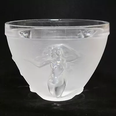 Nachtmann Art Deco Clear & Frosted Lead  Crystal Glass Bowl With 3 Nude Maidens • $285