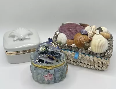 Lot Of Vintage Beach Themed Seashell Dolphin Trinket Boxes • $15