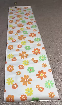 Vtg 9 Foot Roll Of Wallpaper Green Orange Yellow Flower '60's '70's Texture • $9.99