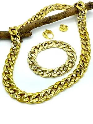 Pimp Rapper Hip Hop Gangster Mafia Fancy Dress Costume Chain Bracelet & 2x Rings • £11.90