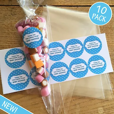 Baby Shower Sweet Bags & Stickers - Party Game Prize Favour - Blue - 10 Pack • £5.49