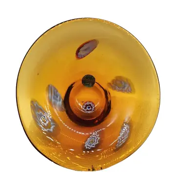 Italian Amber Art Glass Bowl With Millefiori Accents Made In Murano • $45