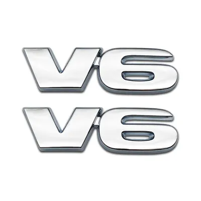 2x Silver Chrome Metal V6 Logo Car Emblem Engine Sports Badge Sticker Decal • $9.99