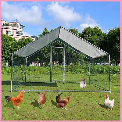 Metal Walk In Chicken Run Large Galvanized Duck Chicken Rabbit Coop With Cover • £174.79