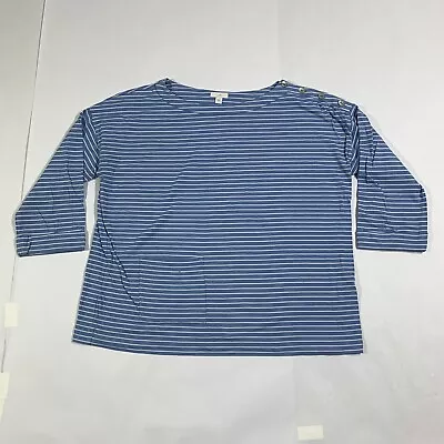 J Jill Top Womens Large Blue Short Sleeve Blouse Cuffed Button Detail Stripe • $6.44