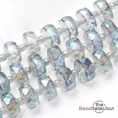 20 FACETED GLASS RONDELLE BEADS 8mm X 5mm AB LIGHT RAINBOW DROP PENDANT GLS144 • £3.49