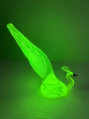 Uranium Glass Citron Peacock Swan Bird Figurine Hand Made Murano • $212