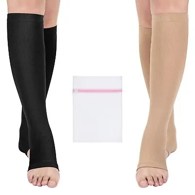 Open Toe Medical Compression Socks For Women & Men S/M/L/XL/XXL (1 & 2 Pair) • £5.49