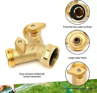 Garden Hose Splitter 2 Way - Heavy Duty Solid Brass Hose Y Splitter，Hose Faucet • $8.10