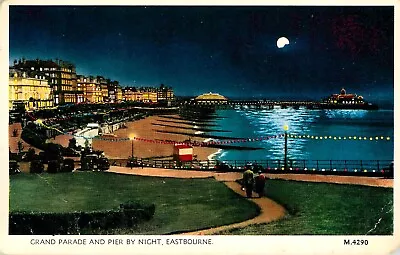 Eastbourne At Night Grand Parade & Pier - Postcard • £2.50