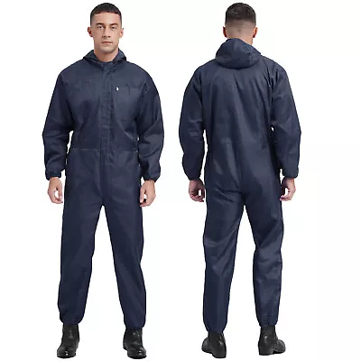 Men Coverall Workshop Hooded Worker Jumpsuit Front Half Zipper Dungarees Work • $21.83