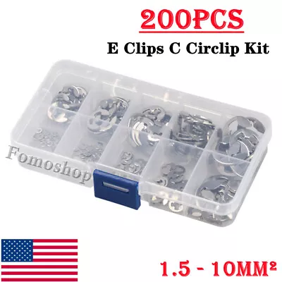 200PCS 1.5 - 10mm Assorted Stainless Steel E Clips C Circlip Kit Retaining Ring • $9.93