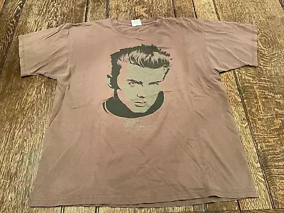 Vintage 90s JAMES DEAN Men's XL Brown Shirt American Movie Actor Animated Face • $39