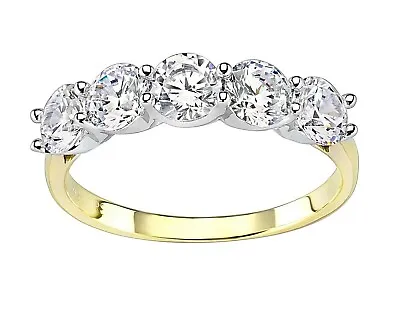 £29.95 • Buy 9ct Gold On Silver 5 Stone Eternity Ring Size J To V - Simulated Diamond
