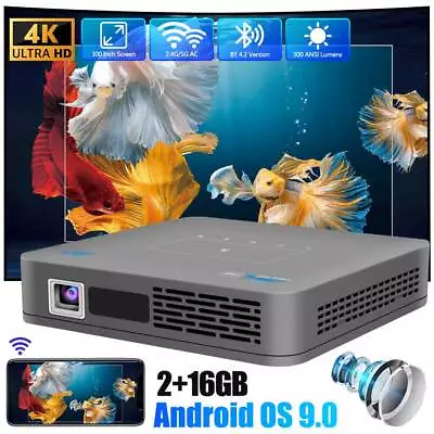 P15 DLP Smart Projector 5g-WiFi Android 9.0 Digital Zoom 3D 4K Home Cinema GREY • £339.99