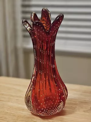 Valentine Red Morano Finger Vase Italy   Archimede Seguso Sommerso Bullicante  • $89.99