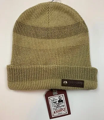 Men's A Kurtz Beanie Watchcap Knit Cap Hat OSFA Tan Beige - Leather Patch NWT • $16.99