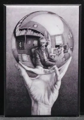 M. C. Escher - Hand Reflecting Sphere 2  X 3  Fridge / Locker Magnet. Modern Art • $6.39