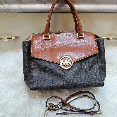 Michael Kors Hudson Medium Brown Signature Logo Satchel Hand Shoulder Bag • $74.99