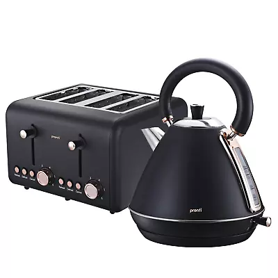 Pronti Rose Trim Collection Toaster & Kettle Bundle - Black • $186.72