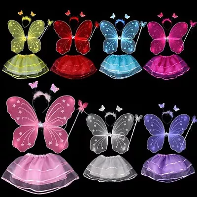 Girls Children Fairy Tutu Skirt Dress Butterfly Wings Magic Wand Cosplay Party • £9.59