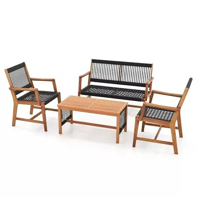 4PCS Outdoor Patio Conversation Table And Chair Furniture Set W/Hand Woven Rope • $308.97