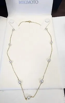 Mikimoto Akoya Pearl Station Necklace In 18 Karat Yellow Gold • $2000