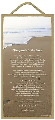 FOOTPRINTS IN THE SAND Primitive Wood Hanging Sign 5  X 10  • $12.99