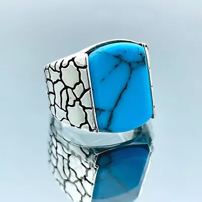 Men Natural Turquoise Ring 925 Sterling Silver Ring Fashion Gift Him Ring Cool • $62