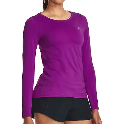 Under Armour Womens HeatGear Long Sleeve Training Top Gym Tops - Purple • £25.90