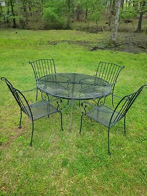 Black Vintage Wrought Iron Patio Furniture Set Table 4 Chairs (table 42 Inches) • $455