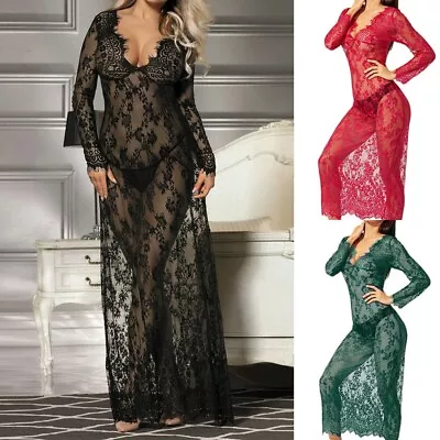 Slim Sleepwear Negligee Nightie Lingerie Lace Sexy Beautiful Lingerie Long Dress • £10.79