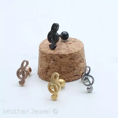 Treble Clef Music Cartilage Tragus Helix Silver Yellow Rose Gold Ip Earring Stud • $10.24