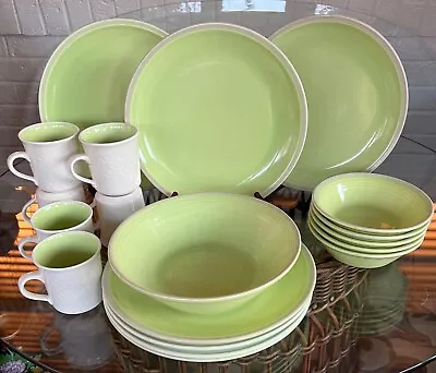 Vintage 19 Piece Set Metlox POPPYTRAIL IMPRESSION GREEN Dinnerware Dishes U.S.A. • $49.99