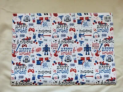 Birthday Gift Wrapping Paper - 2 Sheets - Quality Wrap - Glossy - Fun - Music • £1.99