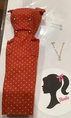 Vintage Barbie Pak Rust Polka Dot Sheath Safe Pearl Earrings Repro Necklace • $19.99
