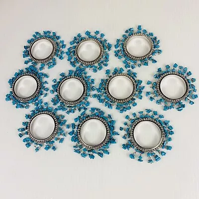 Vintage Turquoise And Silver Metal Napkin Rings Set Of 10 • $19.99