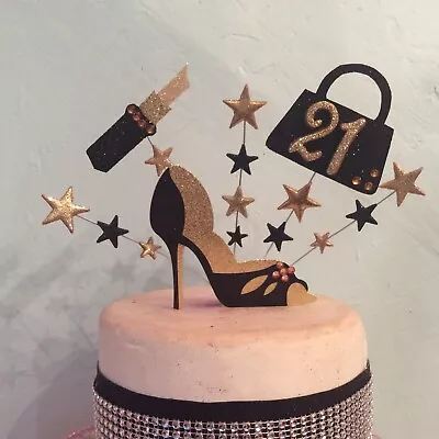 30th 60th 21st 40th 50th Birthday Cake Toppers  Shoe Bag Lipstick  Personalised • £10.50