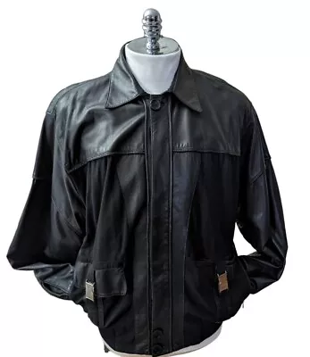 Vintage 1980's Mens Wool Leather Bomber 2X Jacket Hipster Metal Accents GERMANY • $119.50