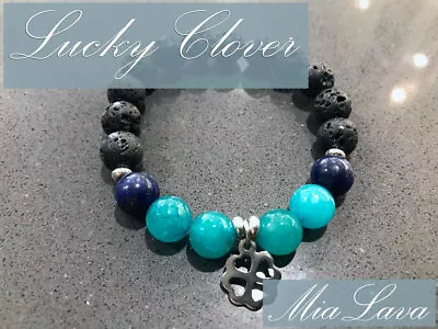 $25 • Buy Crystal Diffuser Bracelet Jade Lucky 4 Leaf Clover Charm - Luck